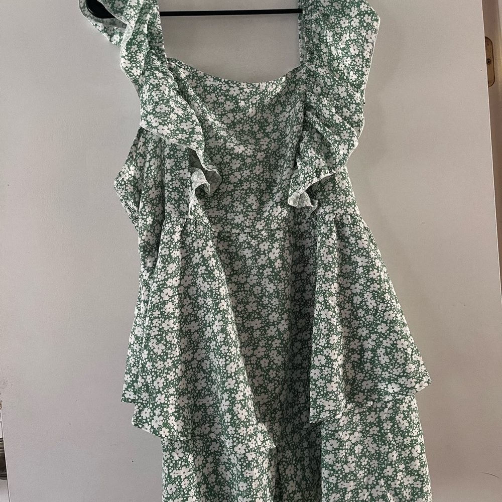 Green Floral Ruffle Romper
